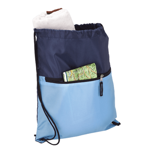BB0002 - Drawstring Sport Bag with Zip Pocket - 210D