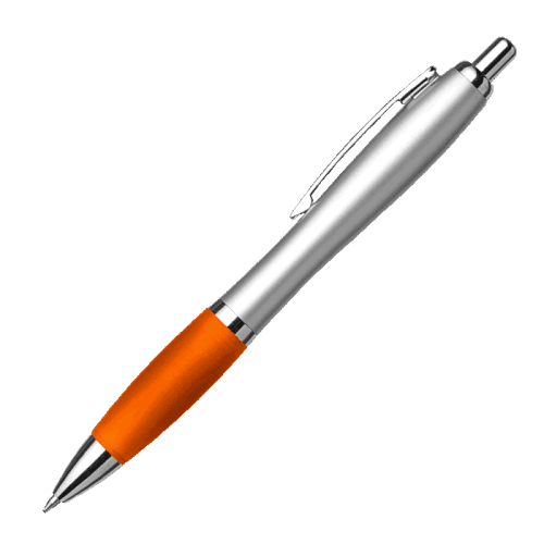 BP30111 - Silver Barrel Curved Design Ballpoint Pen with Coloured Grip