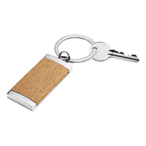 BK8771 - Wooden Keychain With Metal Trim