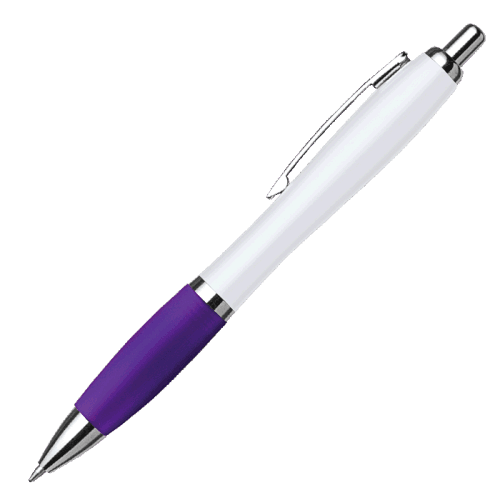 BP30181 - White Barrel Curved Design Ballpoint Pen with Coloured Grip